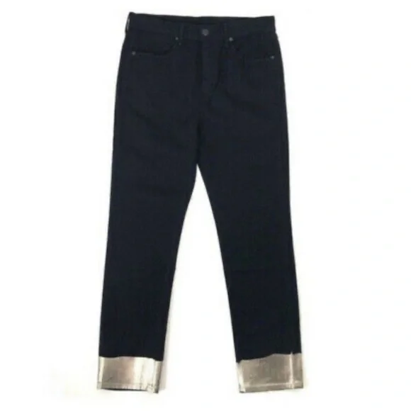 Rag & Bone NWT Bilbury Ankle Cigarette Metallic Hem Jean Size 25 Black/Gold - Picture 5 of 14